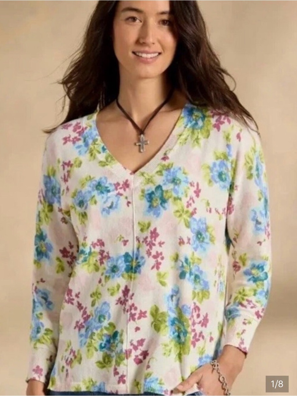 Sundance Johanna Floral V-Neck Sweater in Blue, Green & Pink